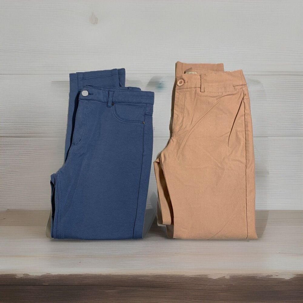 2 Pair) Active USA Women Pants Pink-M Stretch Chino, Blue-L Jeggings Rayon Blend
